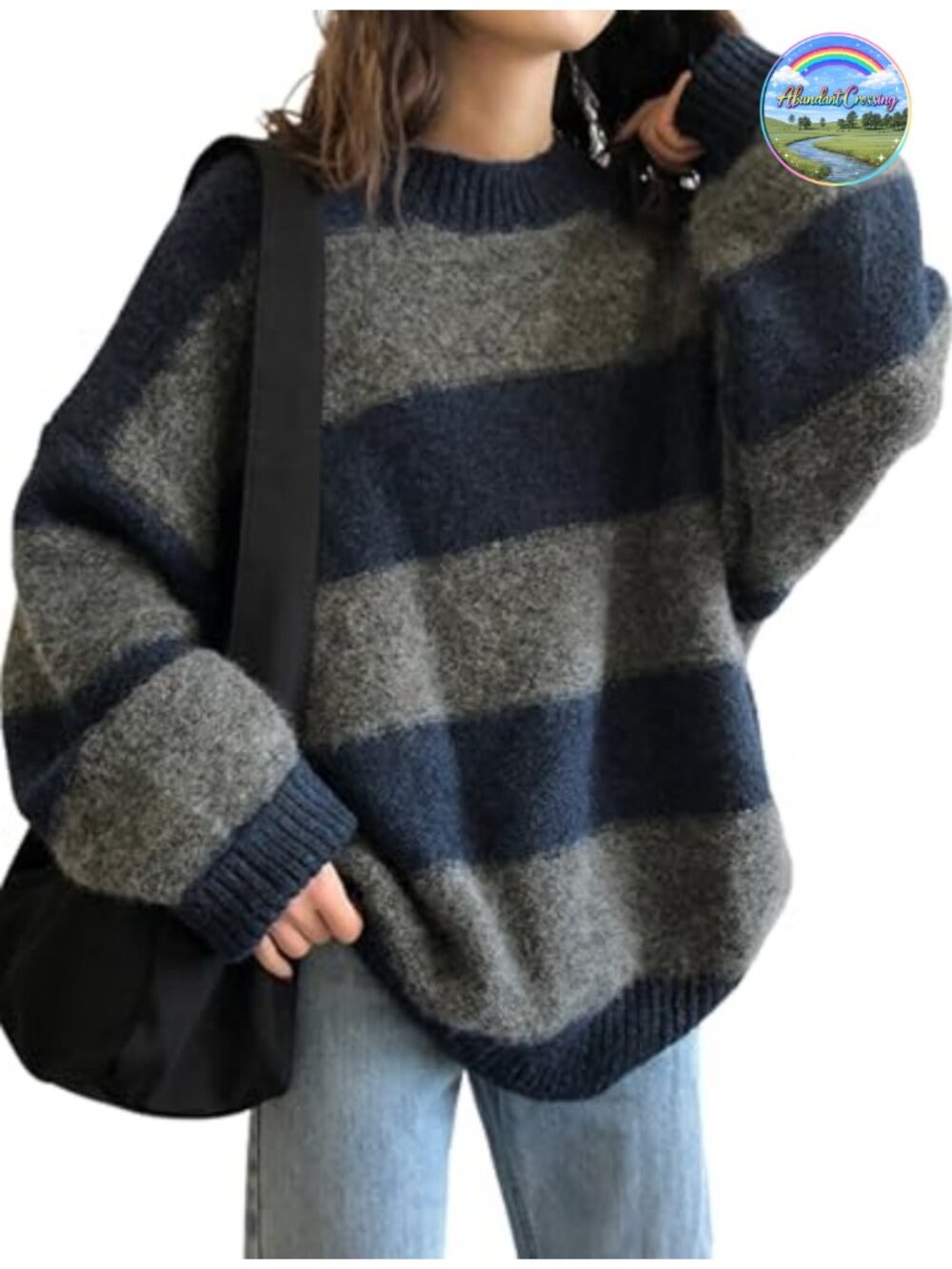 Women's Oversized Striped Sweater Crewneck Long Sleeve Knit Pullover 2026